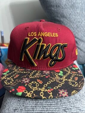 New Era Los Angeles Kings Burgundy Hat with Patterned Black Brim